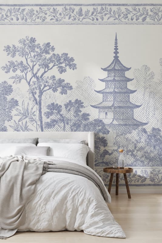 Hovia FO01235BU06W Pagoda Blue - mural w orientalny pejzaż z pagodami