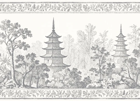 Hovia FO01236GE06W Pagoda Grey - mural w orientalny pejzaż z pagodami