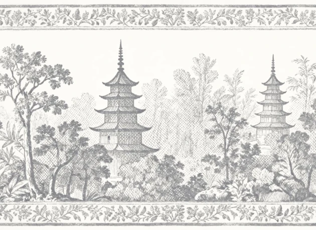 Hovia FO01236GE06W Pagoda Grey - mural w orientalny pejzaż z pagodami