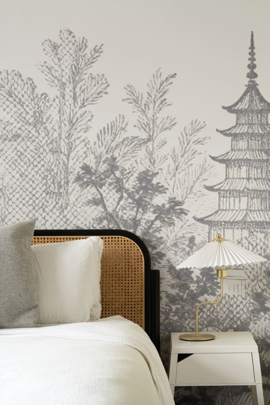 Hovia FO01236GE06W Pagoda Grey - mural w orientalny pejzaż z pagodami