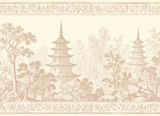 Hovia FO01237NE06W Pagoda Neutral - mural w orientalny pejzaż z pagodami