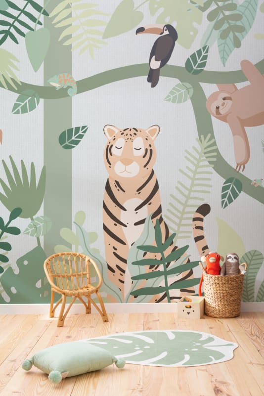Hovia CH01115GR03W Buddies Green - mural dziecięcy w egzotyczne zwierzęta i rośliny