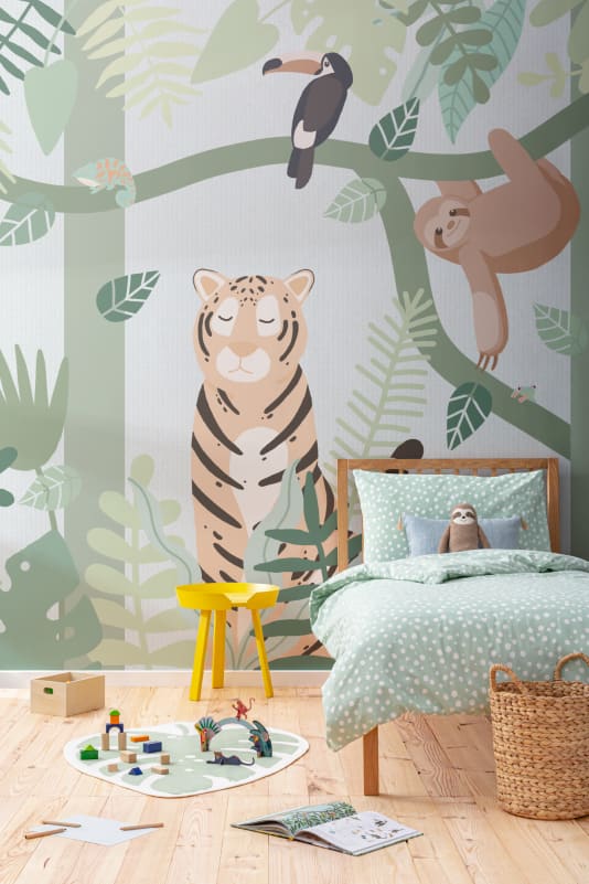 Hovia CH01115GR03W Buddies Green - mural dziecięcy w egzotyczne zwierzęta i rośliny