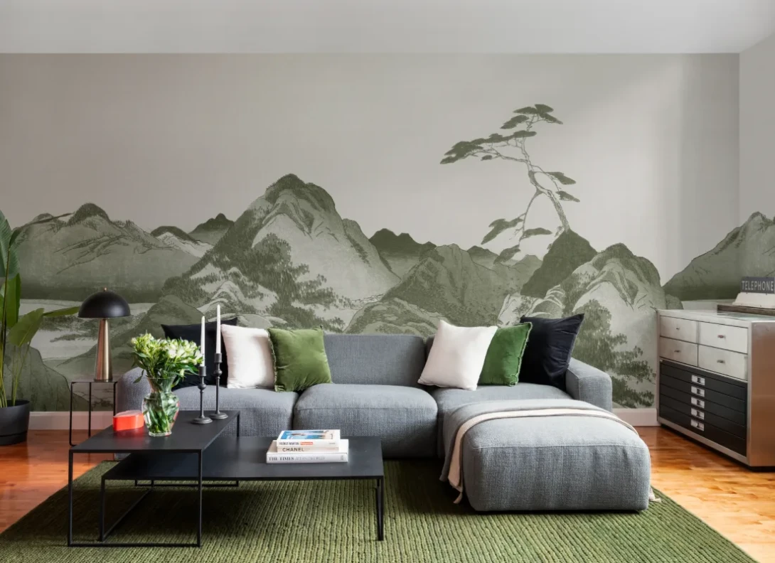 Hovia JA01145GR03W Takayama Green - mural orientalny w górski pejzaż