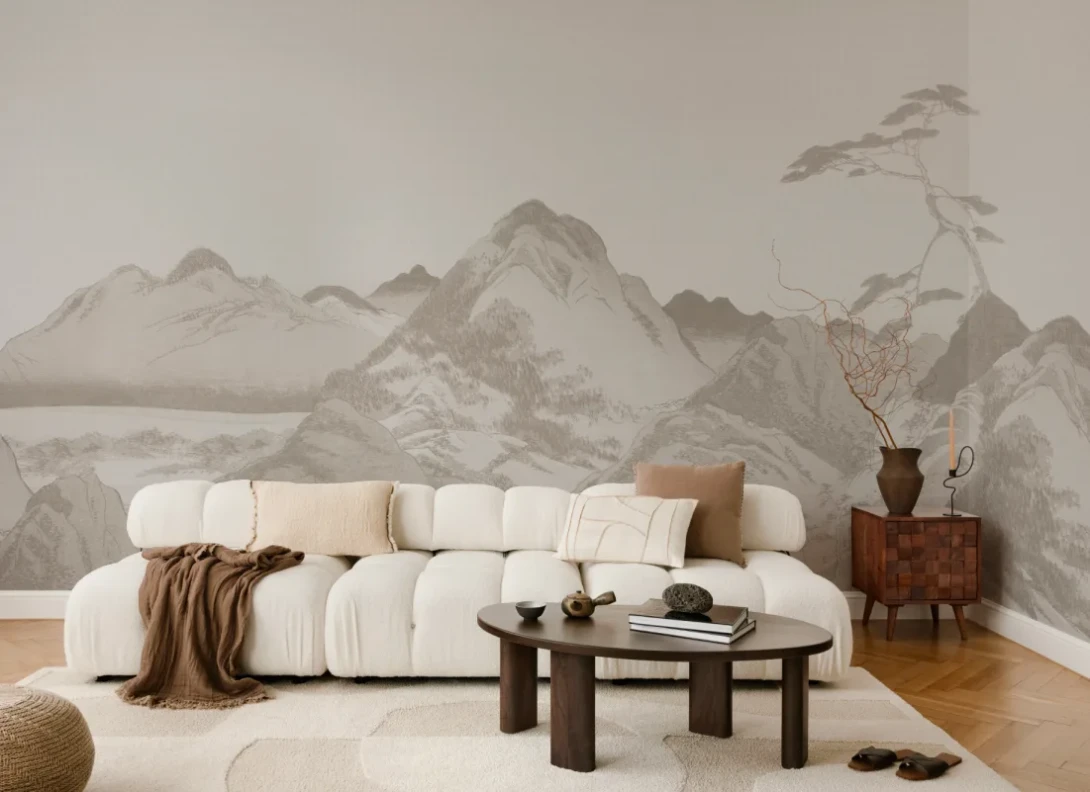 Hovia JA01146BE03W Takayama Beige - mural orientalny w górski pejzaż