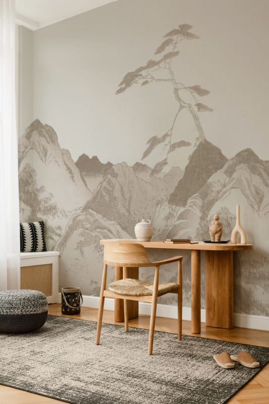 Hovia JA01146BE03W Takayama Beige - mural orientalny w górski pejzaż