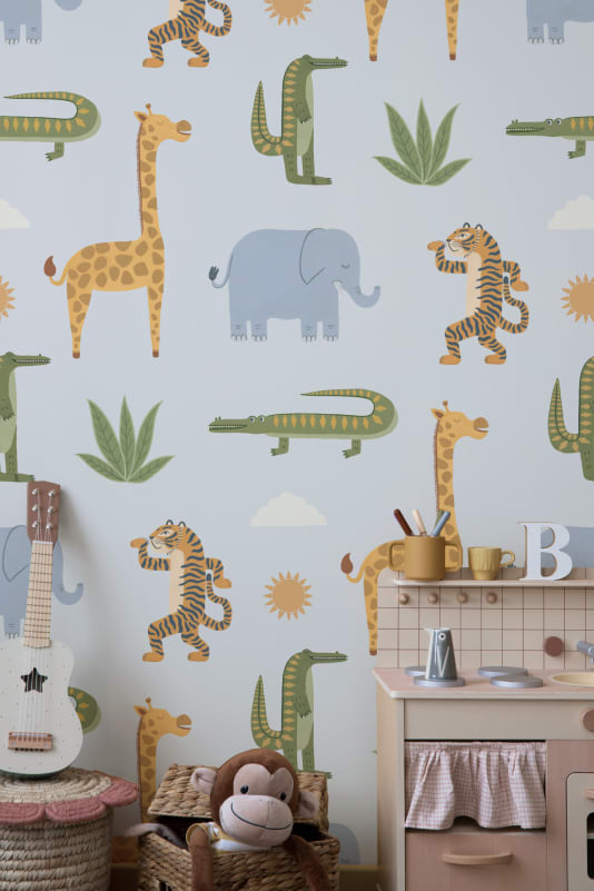 Hovia CH5771BU03W Jamboree Blue - mural dziecięcy w egzotyczne zwierzęta