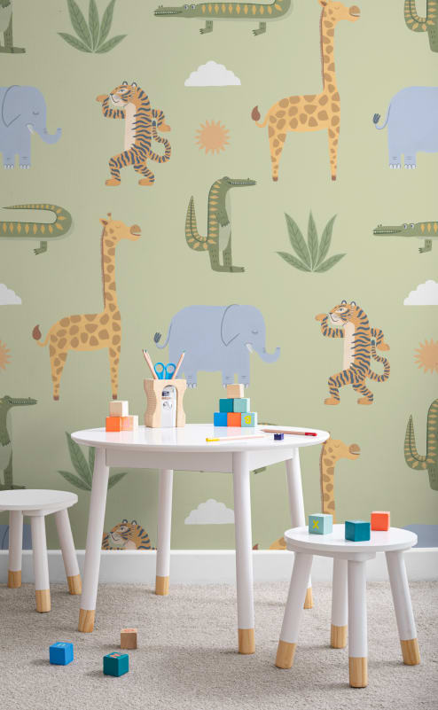 Hovia CH5772GR03W Jamboree Green - mural dziecięcy w egzotyczne zwierzęta