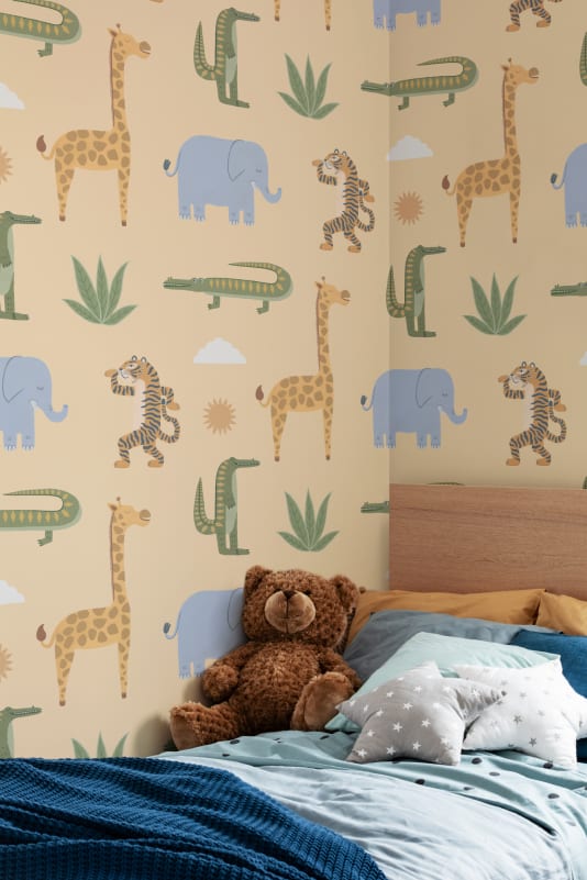 Hovia CH5773YE03W Jamboree Yellow - mural dziecięcy w egzotyczne zwierzęta