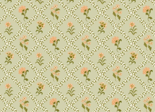 Hovia FL5664GR07W Freya Green - mural w roślinny deseń