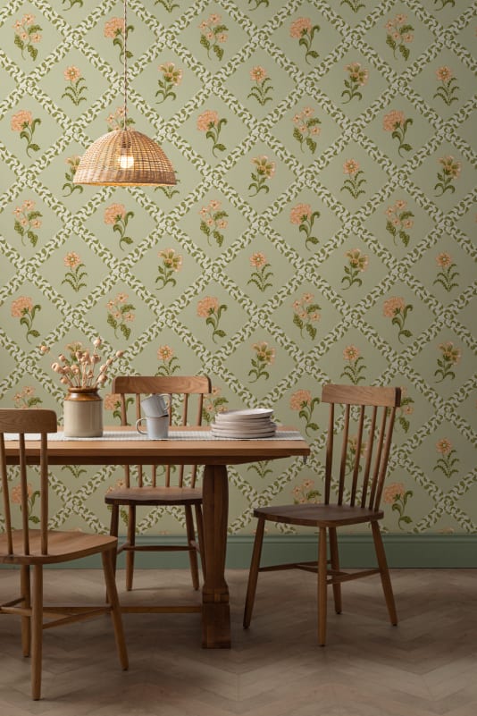Hovia FL5664GR07W Freya Green - mural w roślinny deseń