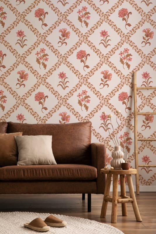 Hovia FL5665PI07W Freya Pink - mural w roślinny deseń