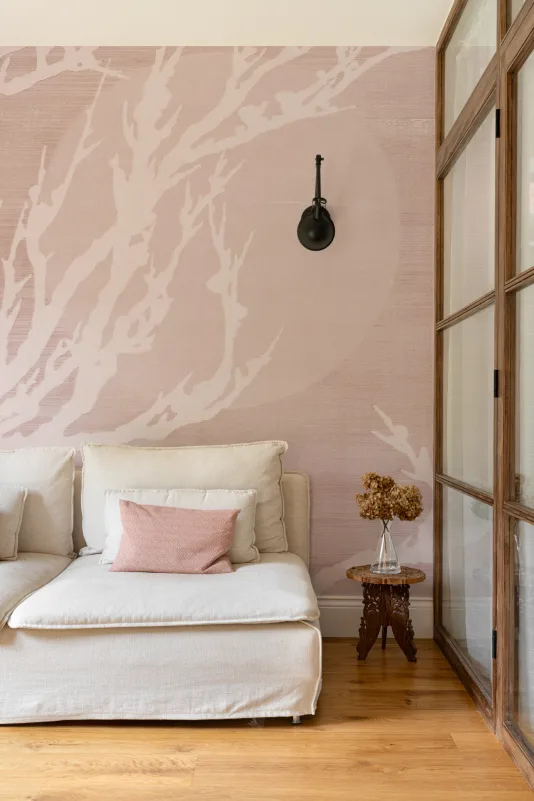 Hovia JA01151PI03W Yuugen Pink - mural orientalny w gałęzie i słońce