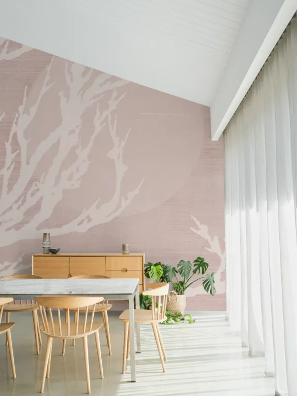 Hovia JA01151PI03W Yuugen Pink - mural orientalny w gałęzie i słońce