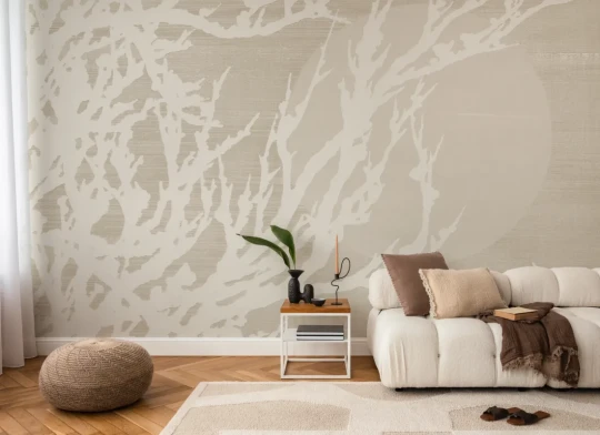 Hovia JA01152BE03W Yuugen Neutral - mural orientalny w gałęzie i słońce
