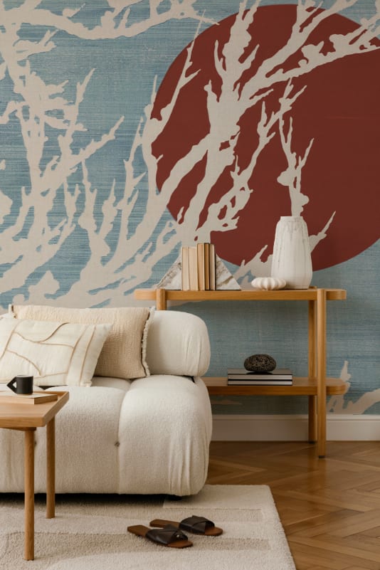 Hovia JA01153BU03W Yuugen Blue - mural orientalny w gałęzie i słońce