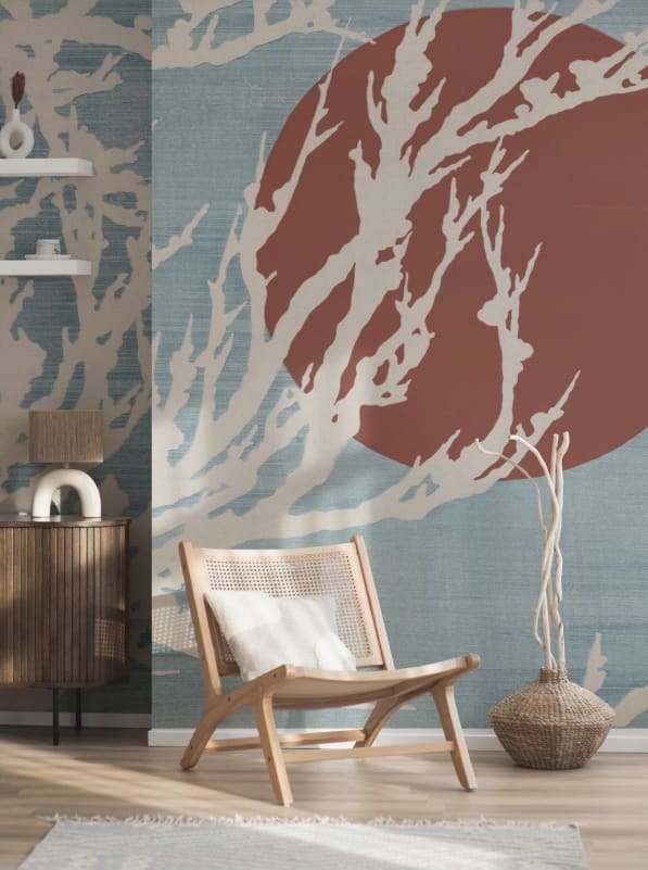 Hovia JA01153BU03W Yuugen Blue - mural orientalny w gałęzie i słońce