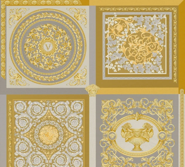 Versace 38704-5 V Barocco Mosaic Gold-Silver - tapeta w barokową mozaikę