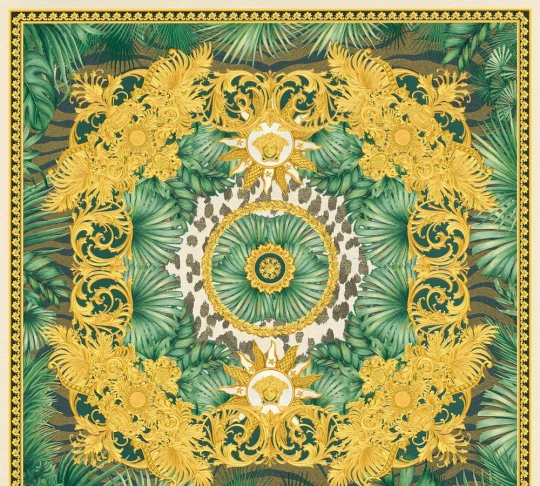 Versace 38703-4 V Jungle Animalier Green-Gold - tapeta w kasetony barokowe z motywem tropikalnym