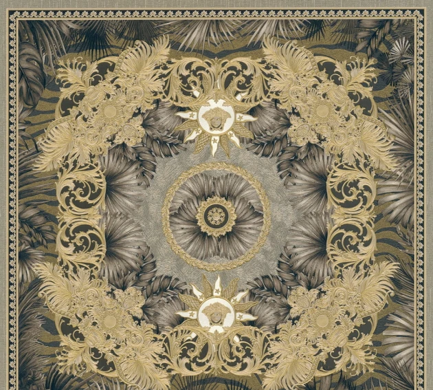 Versace 38703-5 V Jungle Animalier Taupe-Gold - tapeta w kasetony barokowe z motywem tropikalnym