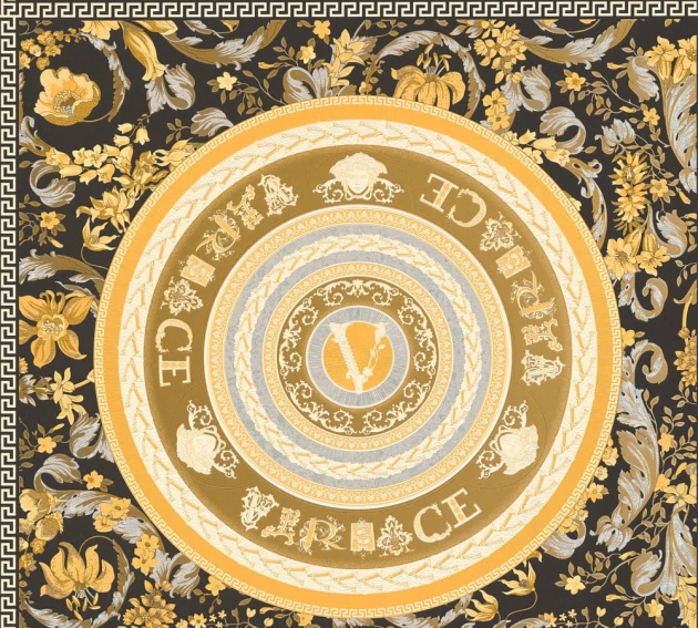 Versace 38705-5 V Virtus Black-Gold - tapeta w kasetony z medalionem
