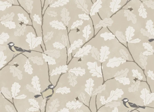 Sandberg S10730 Sandberg Heritage Waldemar Beige - mural w gałęzie dębu i ptaki