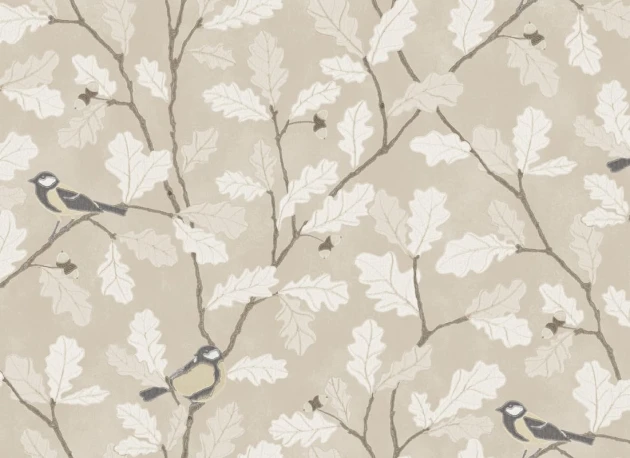 Sandberg S10730 Sandberg Heritage Waldemar Beige - mural w gałęzie dębu i ptaki