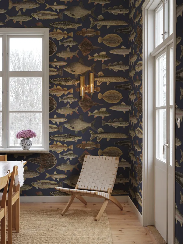 Sandberg S10729 Sandberg Heritage Scandinavian Fish Dark Blue - mural w ryby