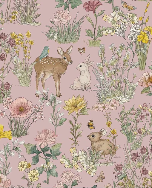 Eijffinger 363194 Tiny Treasures - tapeta dziecięca w leśne zwierzęta i kwiaty
