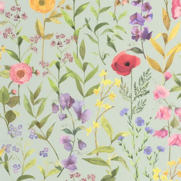 Casadeco 87656172 Le beau jardin Fleurs des champs Bleu doux - tapeta w polne kwiaty