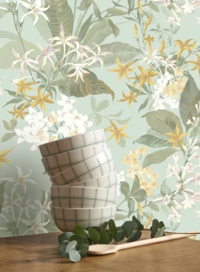 Casadeco 202566025 Le beau jardin Songe de jasmin Celadon - tapeta w jaśminy