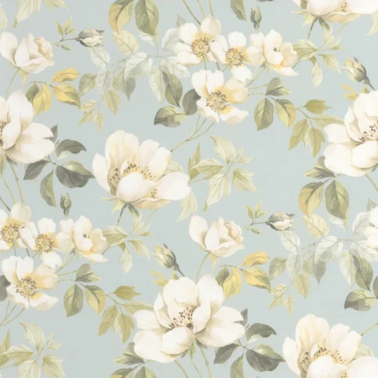 Casadeco 202536101 Le beau jardin Sous les rosiers Bleu doux - tapeta w kwiaty