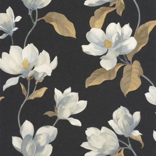 Casadeco 202549595 Le beau jardin Brume de magnolia Noir fusain - tapeta w magnolie
