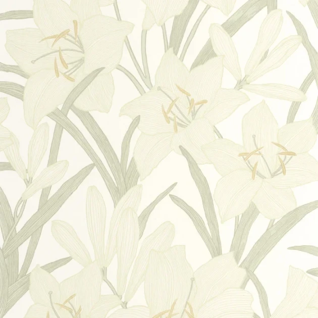 Casadeco 202587015 Le beau jardin Clair de Iys Vert amande - tapeta w lilie