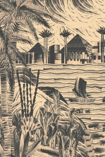 Arte 19460 Essentials Luxor Thebe Mono - mural tekstylny z krajobrazem z piramidami