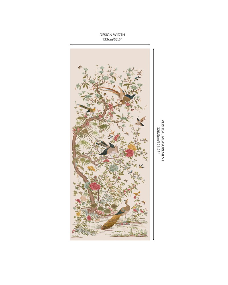 Colefax and Fowler W7031-01 Belmont Pink/Green - tapeta lniana w ptaki i gałęzie