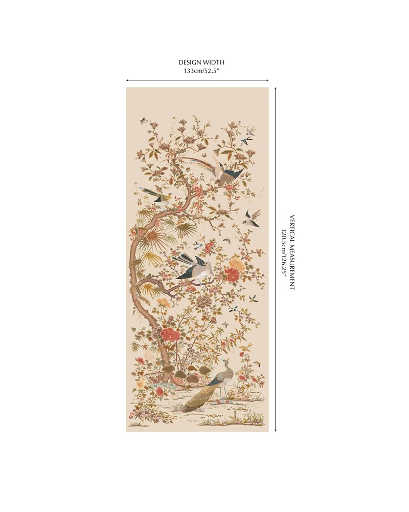 Colefax and Fowler W7031-04 Belmont Beige - tapeta lniana w ptaki i gałęzie