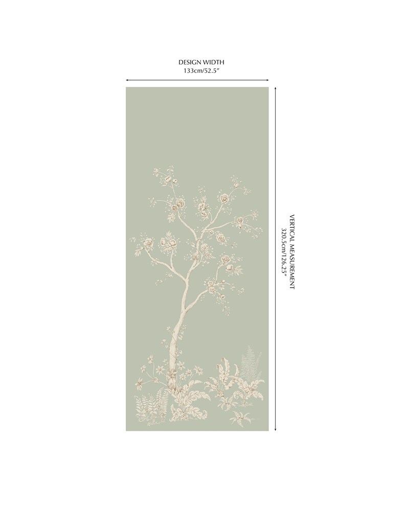 Colefax and Fowler W7030-01 Belmont Lambourne Celadon - tapeta lniana w kwitnący krzew