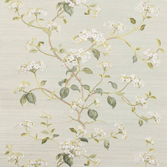 Colefax and Fowler W7024-02 Belmont Summerby Celadon - tapeta z sizalu w krzew hortensji