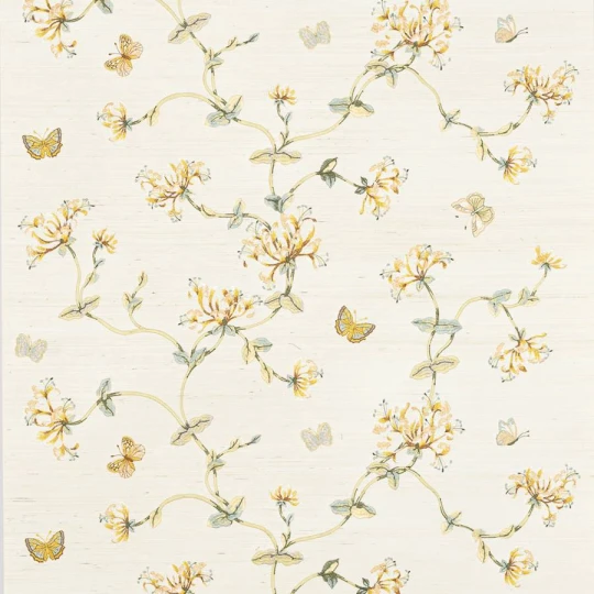 Colefax and Fowler W7032-01 Belmont Honeysuckle Garden Gold/Leaf - tapeta z sizalu haftowana w wiciokrzew