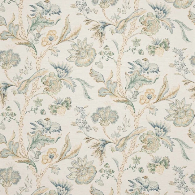 Colefax and Fowler W7026-02 Belmont Belvedere Aqua/Beige - tapeta lniana w kwiaty i ptaki