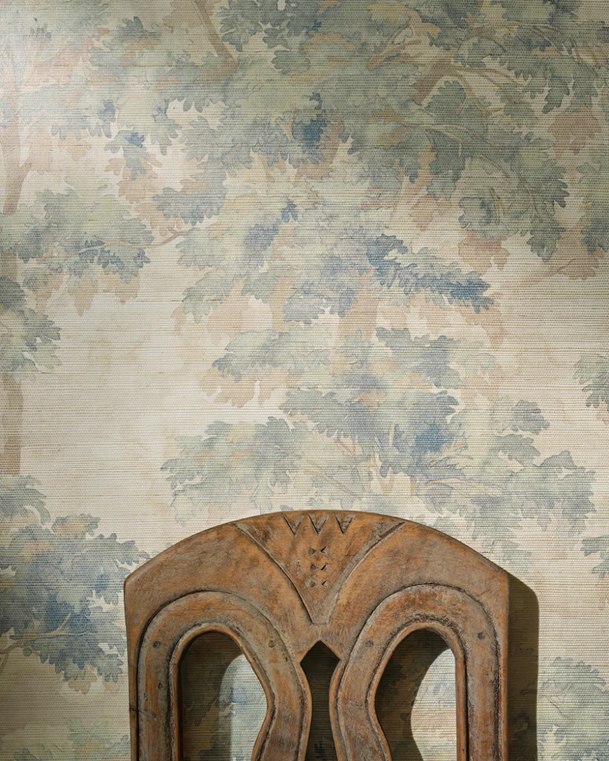 Colefax and Fowler W7025-01 Belmont Arbour Green - tapeta z sizalu w drzewa