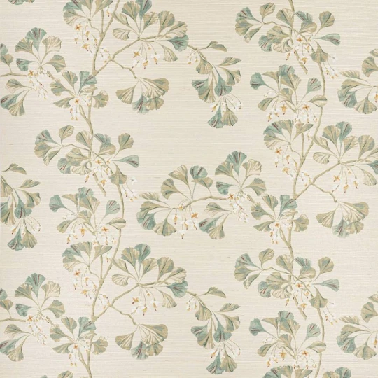 Colefax and Fowler W7027-01 Belmont Greenacre Green - tapeta z sizalu w gałęzie miłorzębu