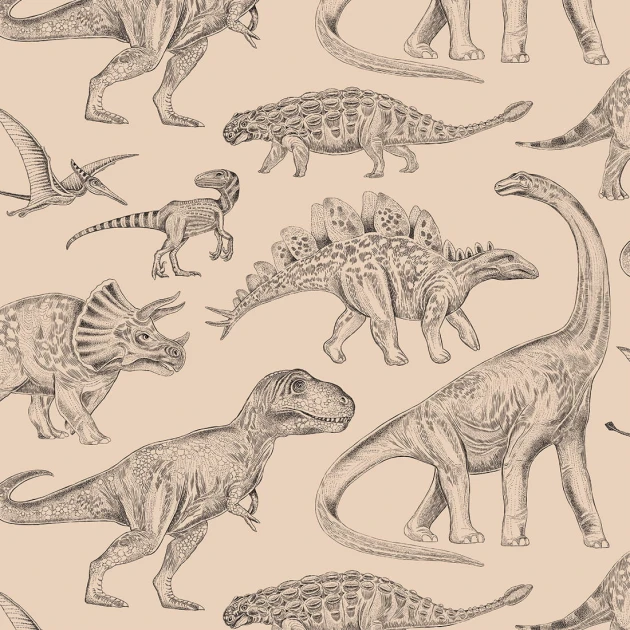 Pastelowelove Dinozaury Beżowa - tapeta dziecięca w dinozaury