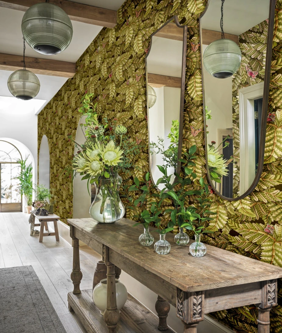 Cole&Son 129/4015 Ardmore Baobab Acacia Canopy Pebble - tapeta w liście akacji i motyle