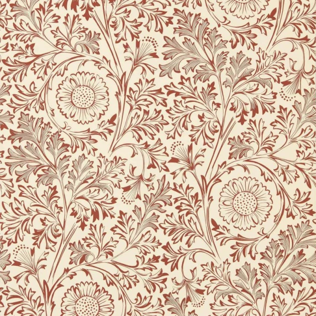 Morris & Co. 217587 The Unfinished Works Chamomile Flax/Madder - tapeta w roślinny ornament z rumiankiem