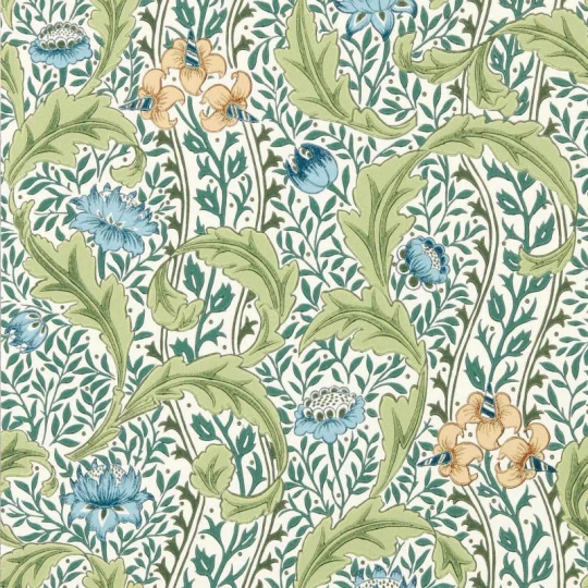 Morris & Co. 217577 The Unfinished Works Wild Tulip & Vine Nettle/Woad - tapeta w roślinny ornament z tulipanem
