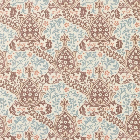 Morris & Co. 217598 The Unfinished Works Persian Tulip Umber/Mineral Blue - tapeta w roślinny ornament z paisley