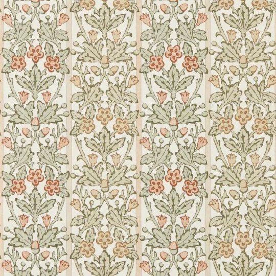 Morris & Co. 217589 The Unfinished Works Oak & Blossom Chestnut/Primrose - tapeta w roślinny ornament z dębem