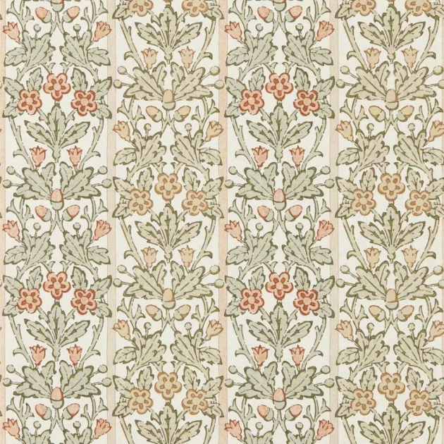 Morris & Co. 217589 The Unfinished Works Oak & Blossom Chestnut/Primrose - tapeta w roślinny ornament z dębem